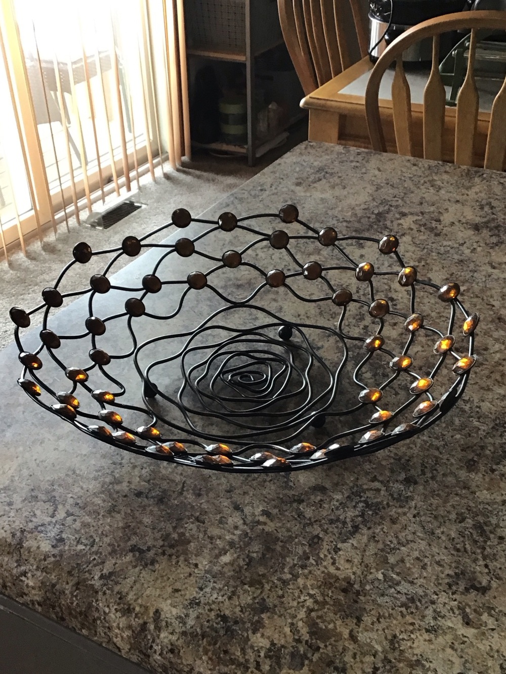 Gorgeous Decorative Black Wire Bowl with Amber Accents